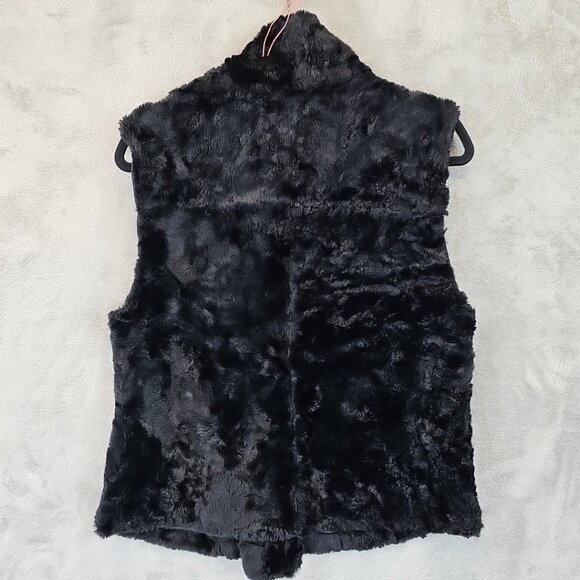 Aqua Faux Fur Vest Womens Size L Black Double Breasted Zip Shawl Collar Jacket - Picture 2 of 5